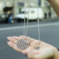Ожерелье с подвеской "Цветок жизни" на цепочке, металл, серебряный цвет