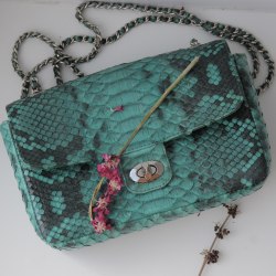 Сумка crossbody из кожи питона MAXI зеленая с рисунком