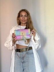 Сумка crossbody из натуральной кожи питона MIDI с кисточкой rainbow