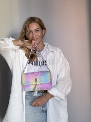 Сумка crossbody из натуральной кожи питона MIDI с кисточкой rainbow