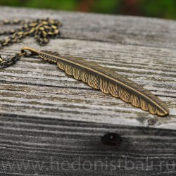 Ожерелье с подвеской "Перо" на цепочке, металл, бронзовый цвет