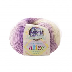 Пряжа Ализе Бейби Вул Батик (Alize Baby Wool Batik) 7254 белый/сирень/лиловый