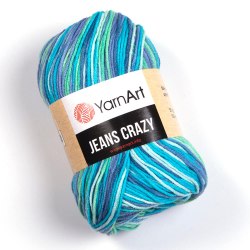 Пряжа Ярнарт Джинс Крейзи (YarnArt Jeans Crazy) 7204 белый/зелёный/голубой