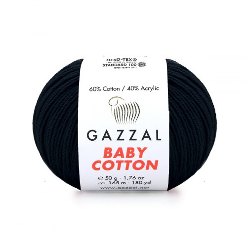 Пряжа Газзал Бейби Коттон (Gazzal Baby Cotton) 3433 чёрный