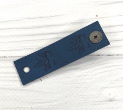 Кожаная бирка с кнопкой «Единорожка» 1,5х5,8см цвет джинс