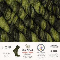 Пряжа Газзал Хэппи Фит (Gazzal Happy Feet) 3258 Rifle Green