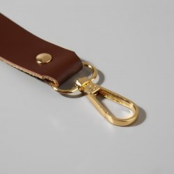 Ручка для сумки из натуральной кожи, регулируемая, с карабинами, 125 ± 2 см × 2,5 см, цвет коричневый/золотой арт. 9327011