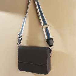 Ручка для сумки, стропа с кожаной вставкой, 140 × 3,8 см, цвет белый/серый/синий арт. 5077537
