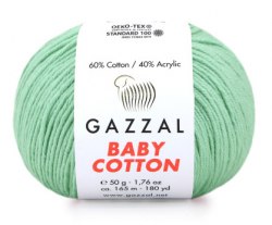 Пряжа Gazzal Baby Cotton цвет 3425 салатовый. ОСТАТОК 3 мотка!!! Gazzal 60% хлопок, 40% акрил. Моток 50 гр. 165 м.
