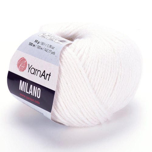 Yarn Milano цвет 851 белый. ОСТАТОК 1 моток!!! Yarn Art 8% альпака, 20% шерсть, 8% вискоза, 64% акрил, Моток 50гр. длина в мотке 130 м.
