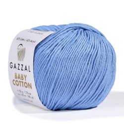 Пряжа Gazzal Baby Cotton цвет 3423 голубой. ОСТАТОК 1 моток!!! Gazzal 60% хлопок, 40% акрил. Моток 50 гр. 165 м.