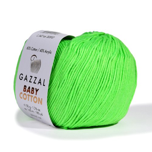 Пряжа Gazzal Baby Cotton цвет 3427 салатовый Gazzal 60% хлопок, 40% акрил. Моток 50 гр. 165 м.