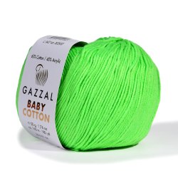 Пряжа Gazzal Baby Cotton цвет 3427 салатовый Gazzal 60% хлопок, 40% акрил. Моток 50 гр. 165 м.
