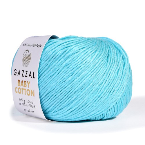 Пряжа Gazzal Baby Cotton цвет 3452 голубой Gazzal 60% хлопок, 40% акрил. Моток 50 гр. 165 м.