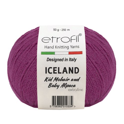 Etrofil Iceland, цвет 6093 фуксия Etrofil 10% Мохер, 5% Альпака, 55% Полиамид, 30% Вискоза , моток 50гр., длина в мотке 250 м.