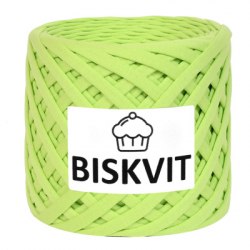 Трикотажная пряжа Бисквит, цвет Лайм Biskvit 100% хлопок. Лицевая нарезка. Турецкий трикотаж. Ширина 7+-1 мм. Длина 100+- 10 м.