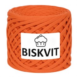 Трикотажная пряжа Бисквит, цвет Мандарин Biskvit 100% хлопок. Лицевая нарезка. Турецкий трикотаж. Ширина 7+-1 мм. Длина 100+- 10 м.