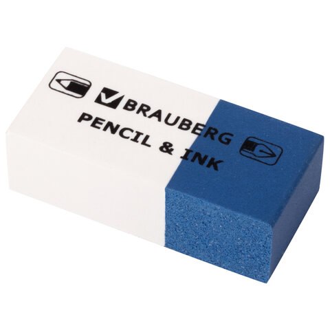 Ластик BRAUBERG "PENCIL & INK", 39х18х12 мм, для ручки и карандаша