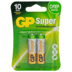Батарейки КОМПЛЕКТ 2 шт., GP Super, AA (LR6, 15А)