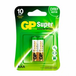 Батарейки КОМПЛЕКТ 2 шт., GP Super, AAA (LR03, 24 А)