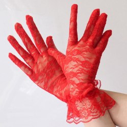 Перчатки красные кружевные короткие с воланом / арт. 20083-15к