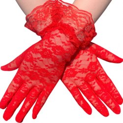 Перчатки красные кружевные короткие с воланом / арт. 20083-15к