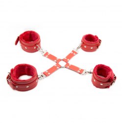 Крестообразный красный фиксатор с наручниками / арт. 20101-15к