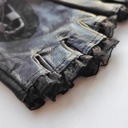 Черные кожаные митенки со шнуровкой / арт. 231-20