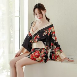 Шелковое чёрное эротическое кимоно "Гейша" / арт. 410-22ч