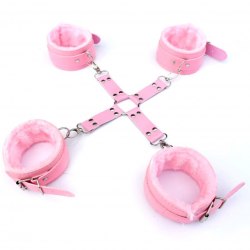 Крестообразный розовый фиксатор с наручниками / арт. 512-13р