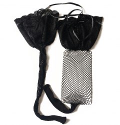 Чулки в сетку с чёрным кружевом на шнуровке (без силикона) / арт. 21011-11ч