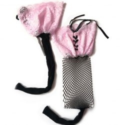 Чулки в сетку с розовым кружевом на шнуровке (без силикона) / арт. 21011-11р