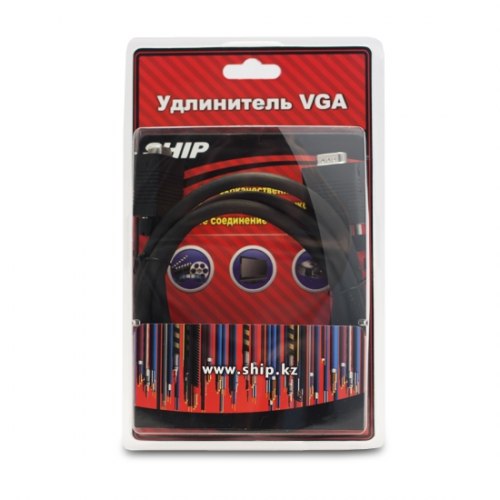 Удлинитель, SHIP, VG004M/F-1.5B, VGA, 15Male/15Female, Чёрный, Блистер, 1.5 м