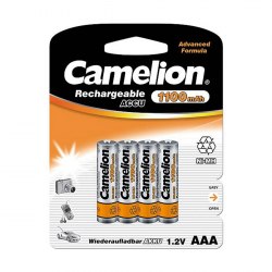Аккумулятор, CAMELION, NH-AAA1100BP4, Lockbox Rechargeable, AAA, 1.2V, 1100 mAh, 4 шт., Блистер