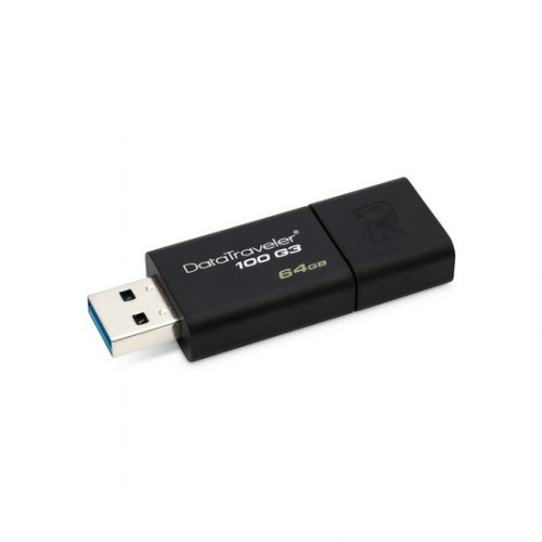 USB-накопитель, Kingston, DT100G3 64GB, USB 3.0, 5000 Мбит/сек, Чёрный