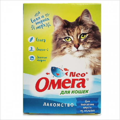 Мультивитаминное лакомство Омега Нео + с ржаным солодом для кошек, 90 таб