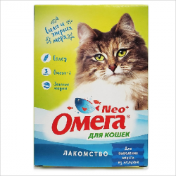 Мультивитаминное лакомство Омега Нео + с ржаным солодом для кошек, 90 таб