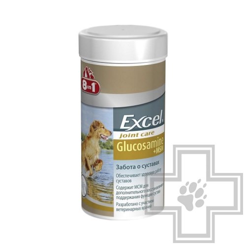 Кормовая добавка 8 in 1 Exsel Glucosamine+MSM д/собак с глюкозамином +вит С+МСМ, 55 таб (1 таб до 12 кг)