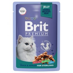 Консерва Brit Premium для взрослых стерилизованных кошек утка с яблоком в желе 85г