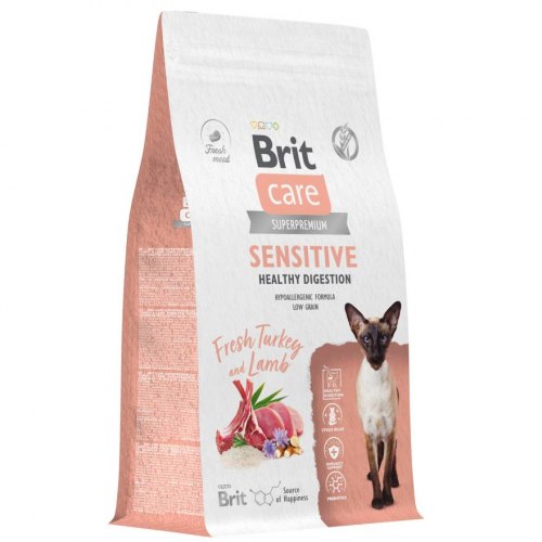 Сухой корм Brit Care для здорового пищеварения кошек с индейкой и ягнёнком Cat Sensitive Healthy Digestion, 7кг