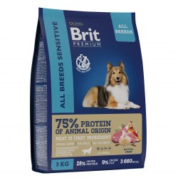 Сухой корм Brit Premium Dog Sensitive,для взрослых собак всех пород с чувствительным пищеварением с ягненком и индейкой 1 кг