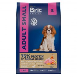 Сухой корм Brit Premium Dog Adult Small,для взрослых собак мелких пород с курицей 1 кг