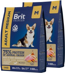 Сухой корм Brit Premium Dog Adult Medium,для взрослых собак средних пород с курицей 3 кг