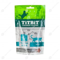 Профилактическое лакомство TiTBiT хрустящие подушечки с мясом утки (мята) для чистки зубов 60 г