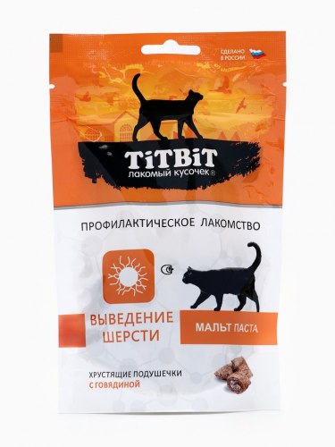 Профилактическое лакомство TiTBiT хрустящие подушечки с говядиной (мальт паста) для выведения шерсти 60 г