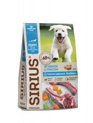 Сухой корм SIRIUS для щенков и молодых собак, Ягненок и рис (20 кг)