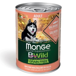 Влажный корм Monge Dog BWild GRAIN FREE для взрослых собак, беззерновой, из лосося с тыквой и кабачками, консервы 400 г