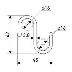 Крючок S-образный для рейлинга d-16 мм 45*5*50 шарик SOLLER AE-512A