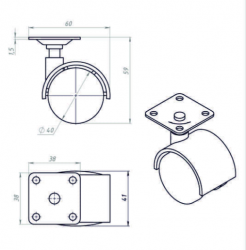 Опора колесная с площадкой, d=40, h=59, пластмасса черная Металлист