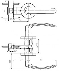 Защелка врезная Омега ЗЩ2.07 черный